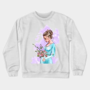 Girl in a dress with a rose bush Crewneck Sweatshirt